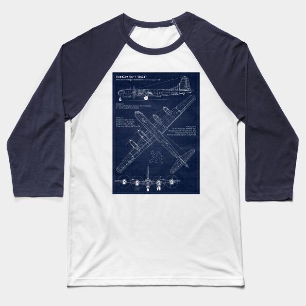 Tupolev Tu4 Bull URSS Blueprint Baseball T-Shirt by Aircraft.Lover